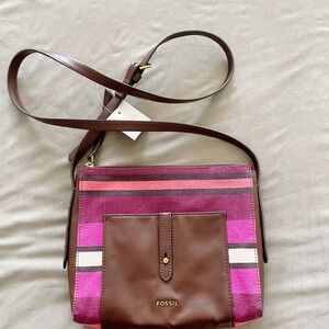 Fossil Jenna TZ Crossbody Purse Wine Multi Stripe